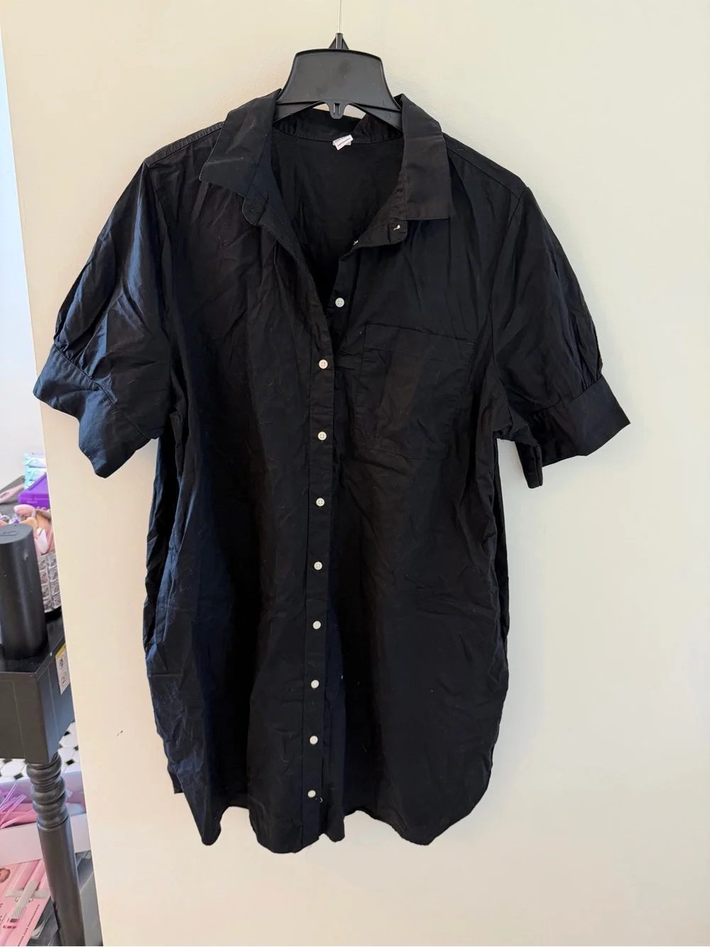 Old Navy Women’s Button Down Shirt Dress Black Short Sleeve XL - Picture 2 of 4